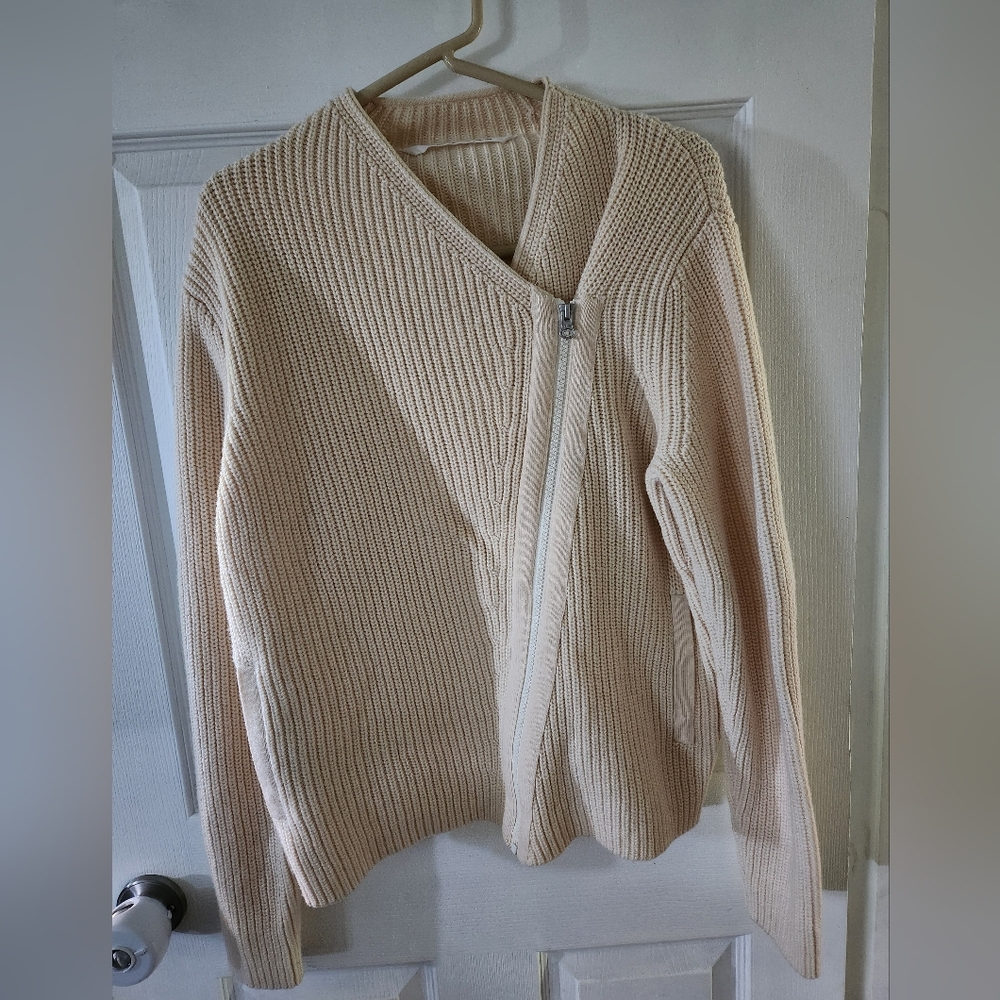 Ahtleta Stowe Asymmetrical Moto Zip Merino Wool Sweater Womens XL Off White